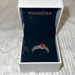 Pandora Red Stone Ring with Dotted band